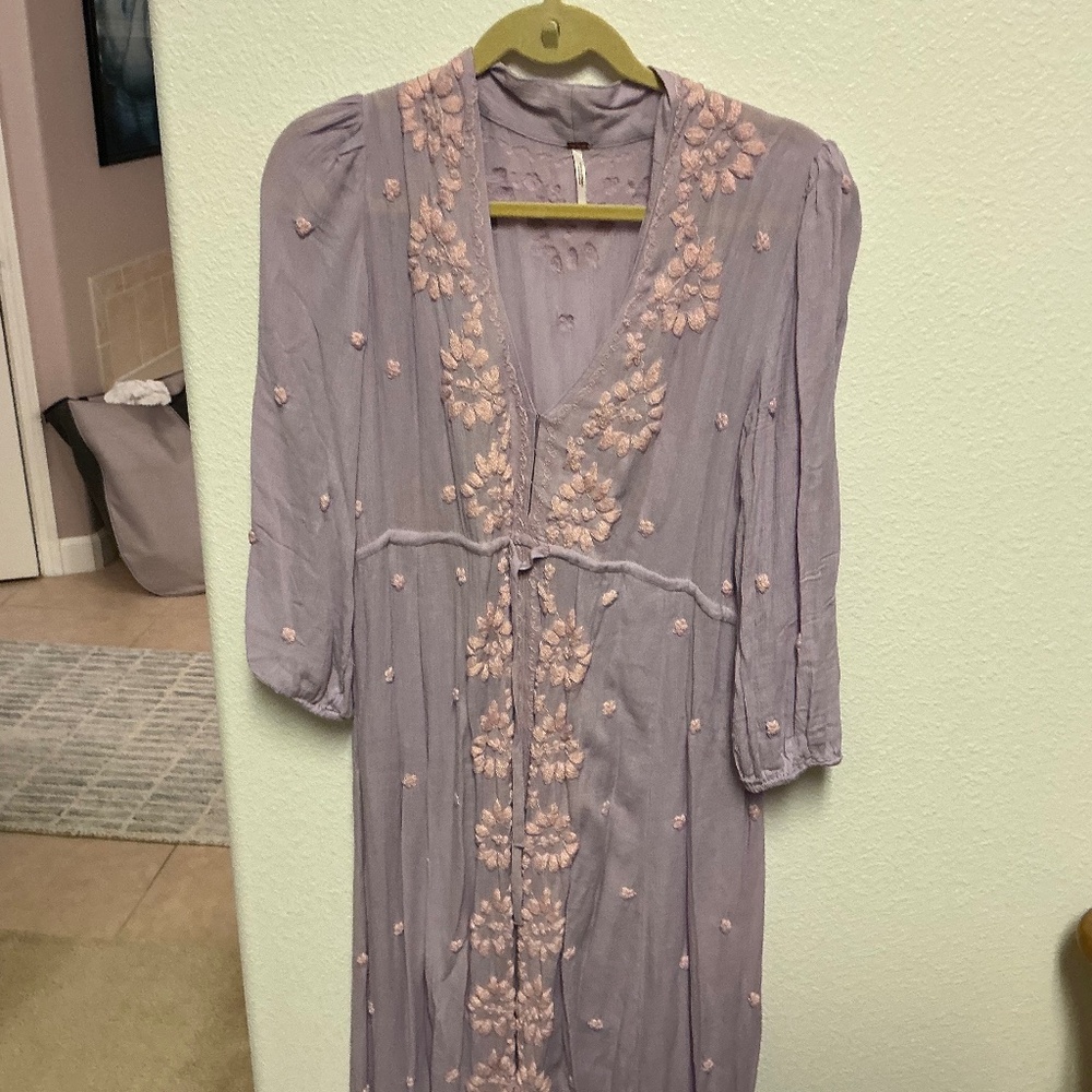 Freepeople Shadow Purple Embroidered Fable Midi Dress